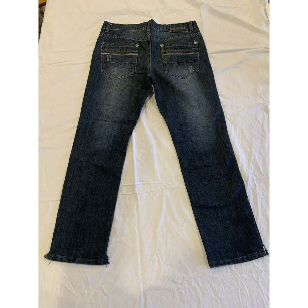 Blue Rag Mens Size 34x30‎ DESIGNER Distressed Jeans Pocket Stitching & Rivets